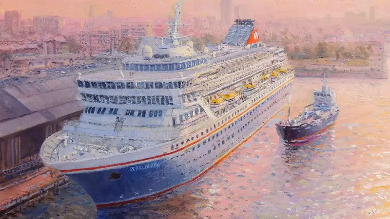 Fred Olsen Cruise Ship Balmoral docked in Southampton Port Morning oil painting by Gregory Smith