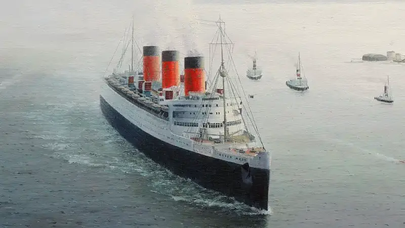 Queen Mary ocean liner approaching southampton historical oil painting by Gregory Smith