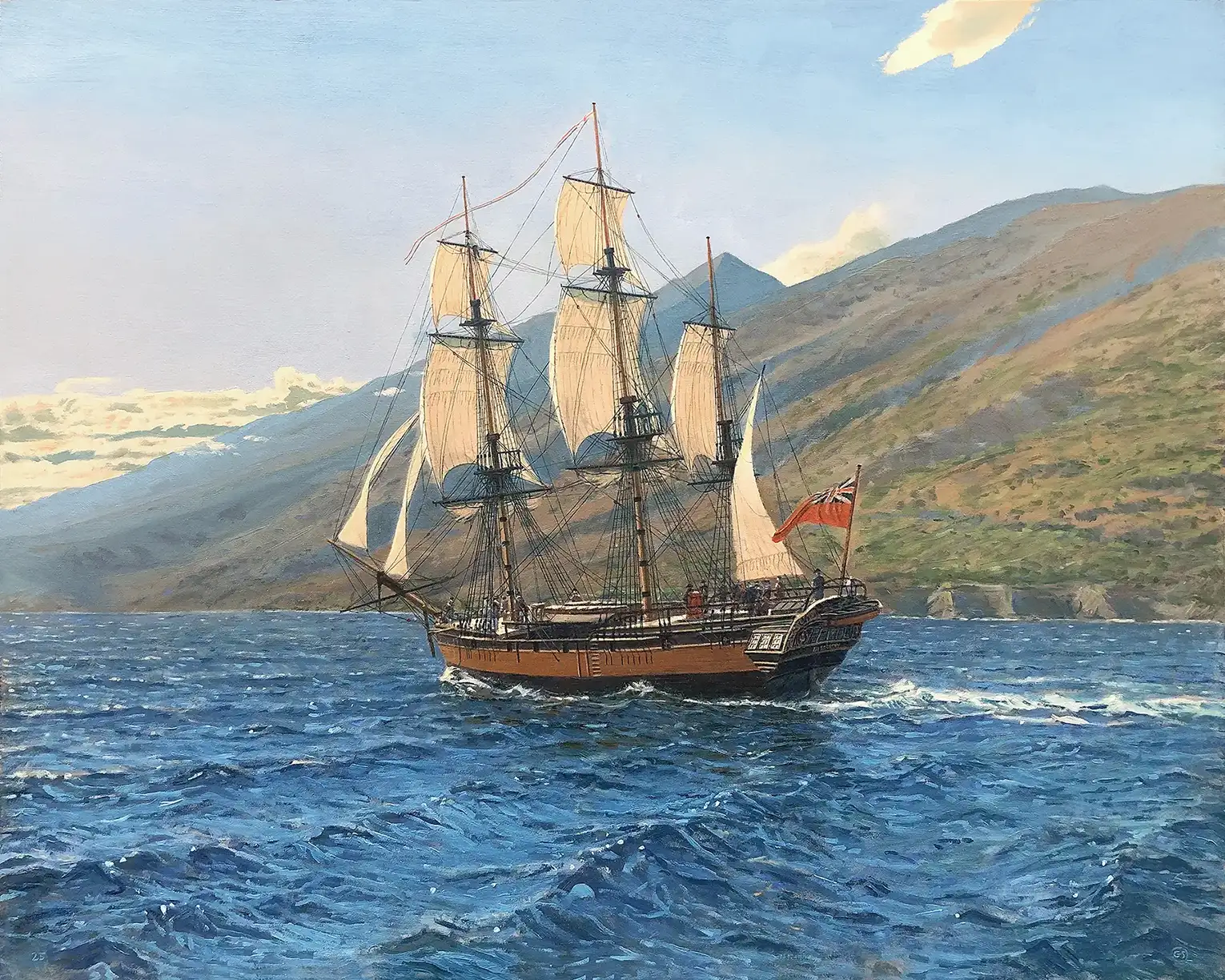 HMS Discovery approaching Maui painting