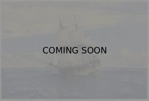 Oil painting of HM bark Endeavour at anchor off Tahiti, greyed-out with 'coming soon' text overlayed
