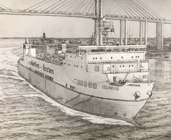 Pencil sketch for a commercial vessel portrait — refined drawing work for client approval