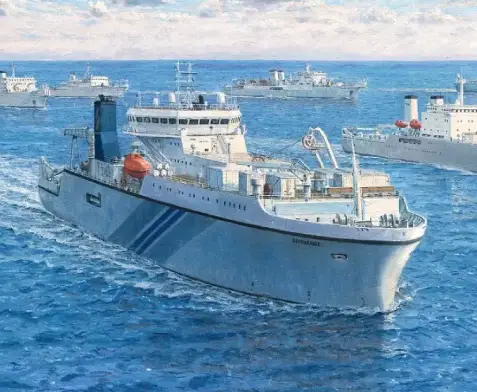 Detail of a commissioned corporate maritime oil painting
