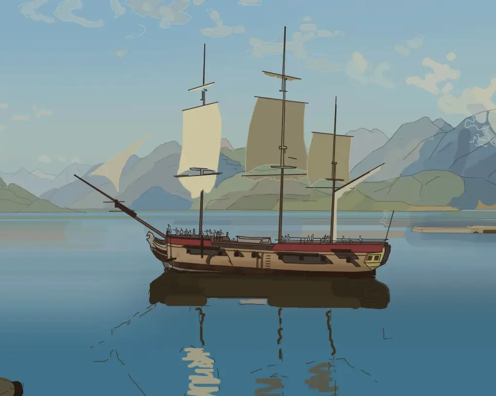 Colour sketch of a merchant ship — compositional study for a commercial shipping painting