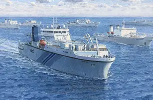 Oil painting of cable ship fleet