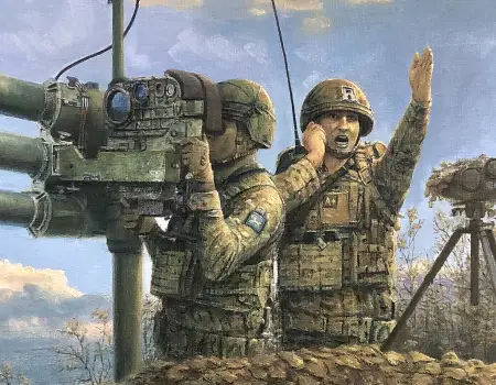 Oil painting of a military subject — example of a non-maritime commission