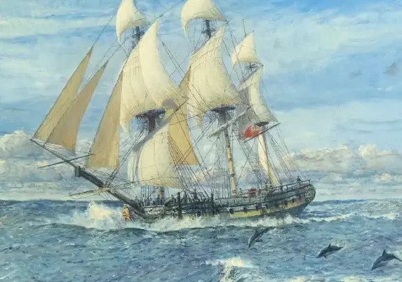Oil painting of a tall ship under full sail — Age of Sail collection