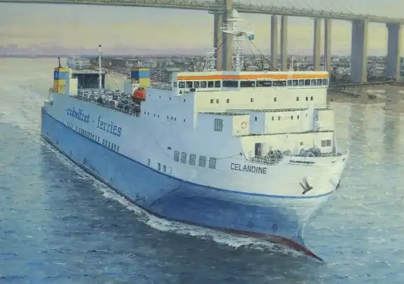 Oil painting of a cargo ship — Commercial Shipping collection