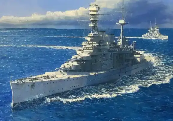 Oil painting of a warship at sea — Naval collection