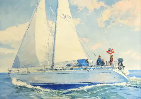 Oil painting of a yacht racing — Yachting collection