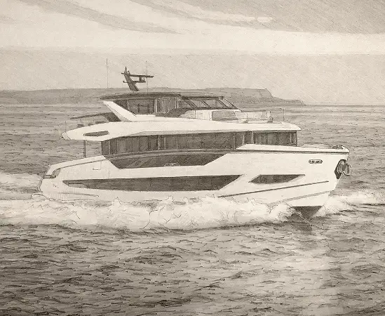 Pencil sketch for an oil painting commission of a Sunseeker yacht — early stage drawing work.